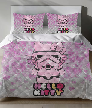 Lusy Store Hello Kitty Stormtrooper Linen Duvet Cover Set - Eco-Friendly & Hypoallergenic Bed Sheets