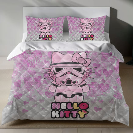 Hello Kitty Stormtrooper Linen Duvet Cover Set - Eco-Friendly & Hypoallergenic 4pcs - Quilt Sets