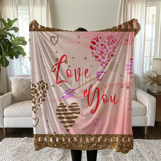 Romantic Heart Linen Bedding Set with Glittery Hearts and Love You Design duvet cover