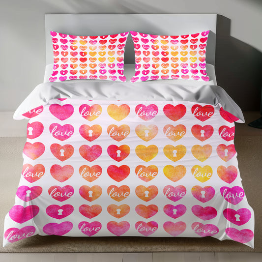 Romantic Heart Linen Bedding Set with Gradient Heart Design