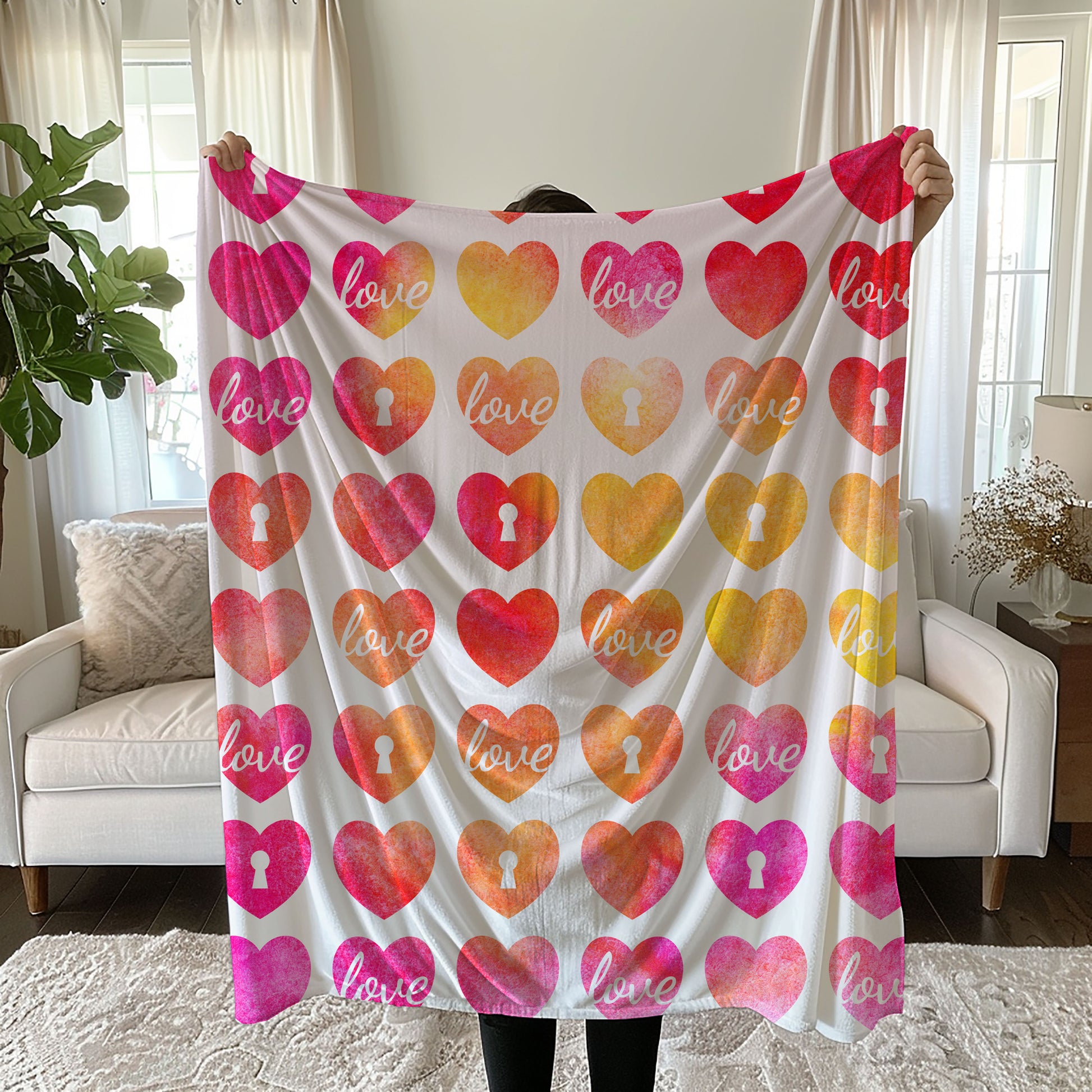 Romantic Heart Linen Bedding Set with Gradient Heart Design duvet cover