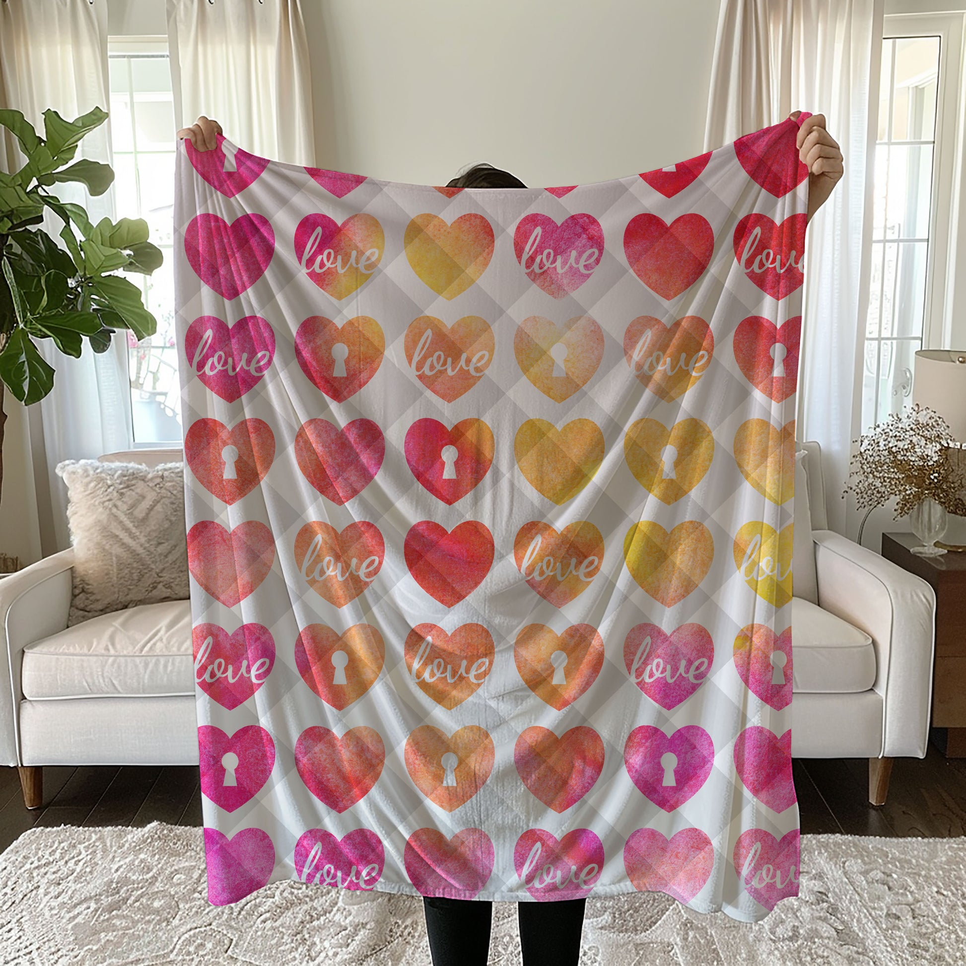 Romantic Heart Linen Bedding Set with Gradient Heart Design quilt