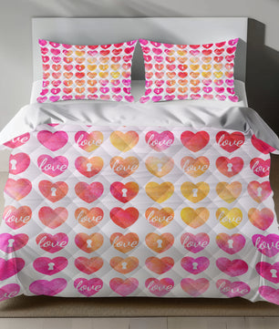 Romantic Heart Linen Bedding Set with Gradient Heart Design quilt set
