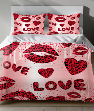 Romantic Leopard Love Linen Bedding Set with Glittery LOVE Text