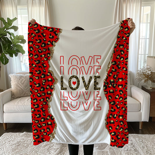 Romantic Leopard Print Linen Bedding Set with LOVE Text and Glitter Accents duvet cover