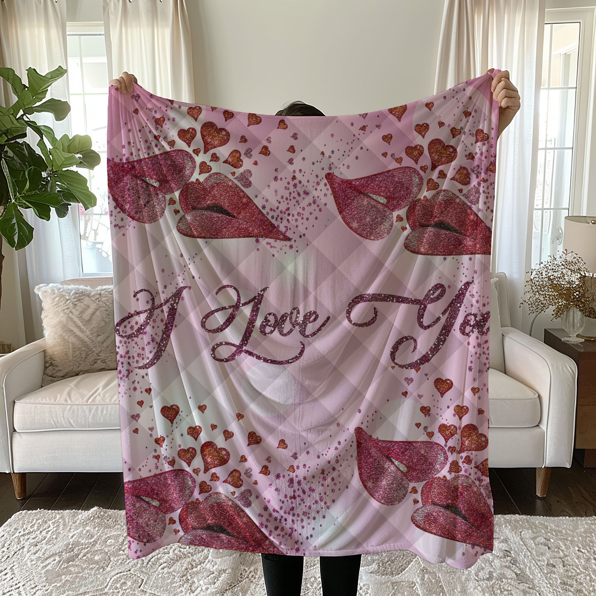 Romantic Linen Bedding Set with I Love You Design and Heart Motifs quilt