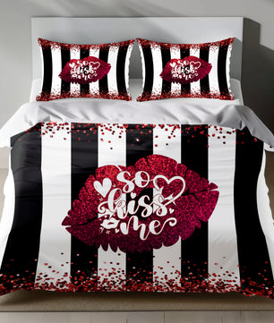 Romantic linen bedding set with lipstick kiss design and 
