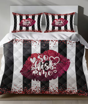 Romantic linen bedding set with lipstick kiss design and 