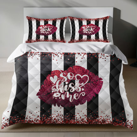 Romantic Linen Bedding Set - So Kiss Me Design 4pcs - Quilt Sets