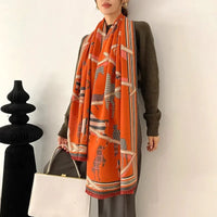 Throw Blanket Luxury Winter Cashmere Scarf Women Design Warm Blanket Horse Scarves Female Shawl Wraps Poncho Feminino Inverno Lusy Store