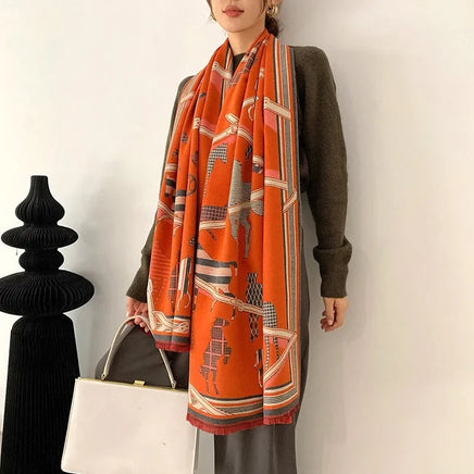 Throw Blanket Luxury Winter Cashmere Scarf Women Design Warm Blanket Horse Scarves Female Shawl Wraps Poncho Feminino Inverno Lusy Store