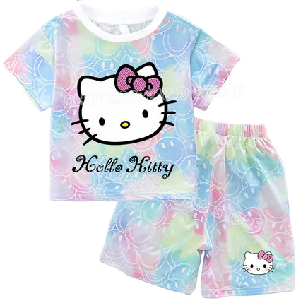 Hello Kitty Sets Summer Breathable Soft Children Clothes Baby Girls Cute Cartoon Short Sleeve Thin Two Piece Suit Gift
