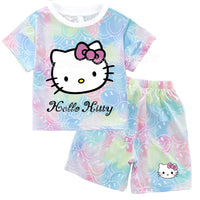 Hello Kitty Sets Summer Breathable Soft Children Clothes Baby Girls Cute Cartoon Short Sleeve Thin Two Piece Suit Gift