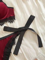 Adults Ladies Sexy Lingerie for Women's Underwear Lace Wine Red Sexy Bras and Thong Open Set Halloween Costumes for Women