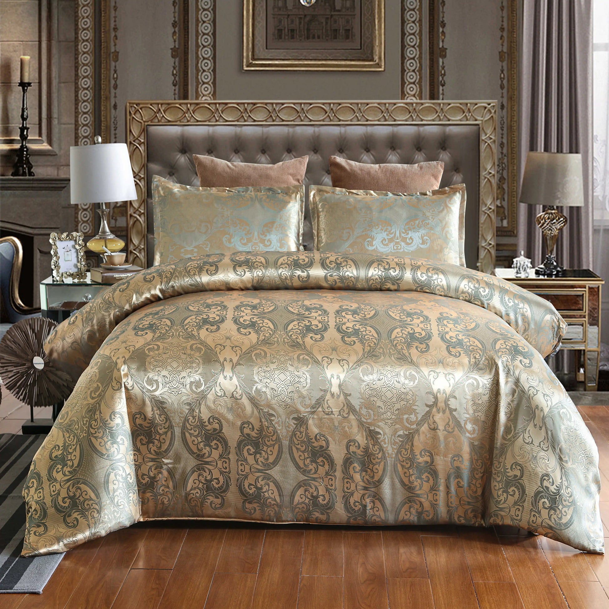 Satin Duvet Cover  Size, Floral Jacquard Satin Duvet Cover Set 3 Piece Luxury Silk Like Bedding Comforter Cover Set Lusy Store