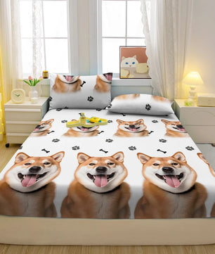 Lusy Store 1 Cartoon Fun Animal Printed Matte Fitted Sheet, Bedroom Printed Bed Cover, Bedding (Excluding Pillowcases) 