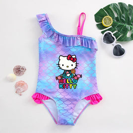 Hello Kitty Girls Swimsuit Mermaid Fish Scale One-Piece Bathing Suits Children's Dresses Kids Wear Summer Swimwear Beach Suit 024