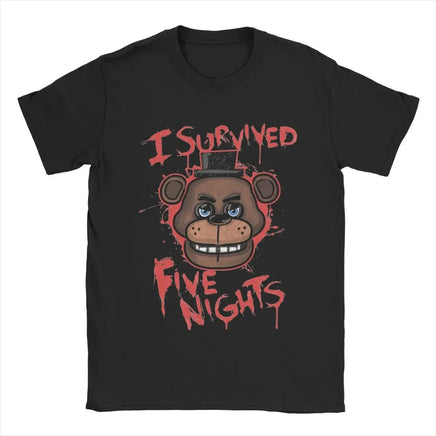 Five Nights T-Shirts for Men At Freddys Novelty Pure Cotton Tee Shirt Round Collar Short Sleeve Plus Size Clothes black