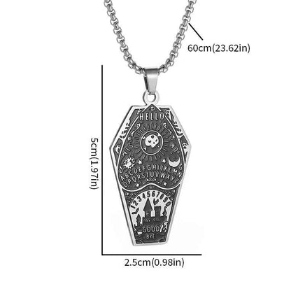 Retro Bat Coffin Castle Badge Stainless Steel Pendant Necklace for Men and Women Punk Halloween Jewelry Gift