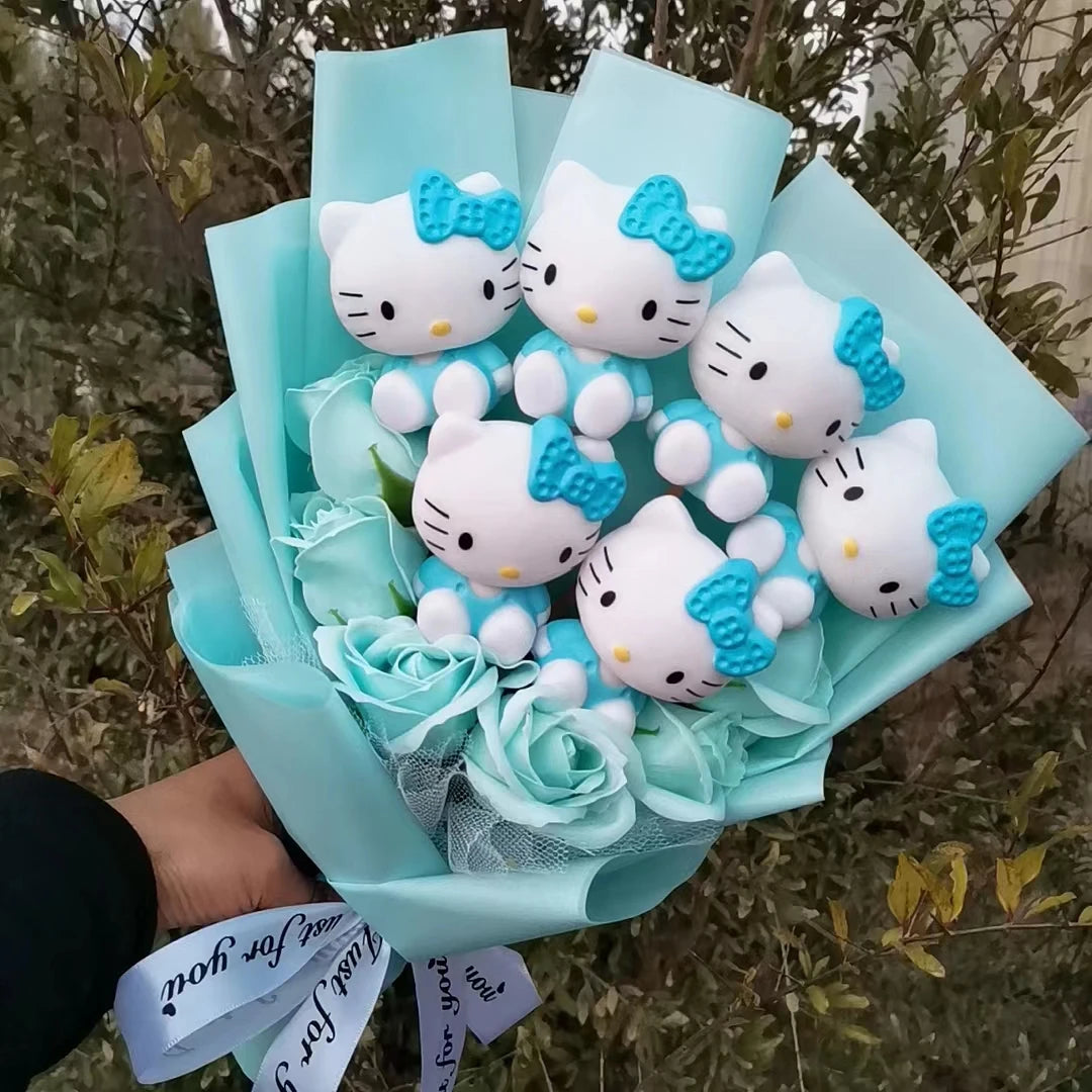 Lusy Store LLC Hello Kitty Plush Bouquet Rose Soap Flowers Wedding Party Decoration Christmas Valentine's Day Gift Bouquet
