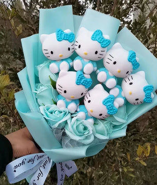 Lusy Store LLC Hello Kitty Plush Bouquet Rose Soap Flowers Wedding Party Decoration Christmas Valentine's Day Gift Bouquet
