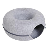 Felt Donut Bed for Cats House With Breather Hole Dog Bed Interactive Play Toys for Cats to Hide 2 in 1 Tunnel for Cats Bed Light Grey