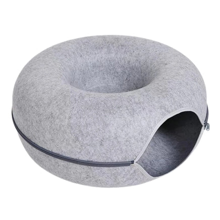 Felt Donut Bed for Cats House With Breather Hole Dog Bed Interactive Play Toys for Cats to Hide 2 in 1 Tunnel for Cats Bed Light Grey