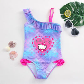 Hello Kitty Girls Swimsuit Mermaid Fish Scale One-Piece Bathing Suits Children's Dresses Kids Wear Summer Swimwear Beach Suit 016