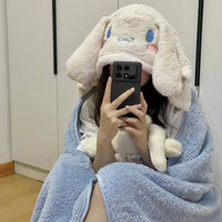 Cartoon Cute Cinnamoroll Kuromi My Melody Blanket Hooded Poncho Blanket Office Student Nap Blanket Air Conditioning Blanket Gift