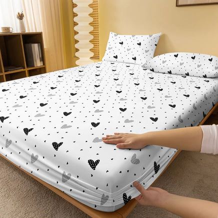 Lusy Store 1 Piece of White Bottom Heart Love Patterned Matte Bedsheet, Bedroom Printed Bedspread, Bedding (Excluding Pillowcases) 