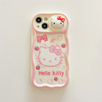 Pink Hello Kitty Sanrio Push Window Lens Phone Case for iPhone 11-16 Pro Max Pink