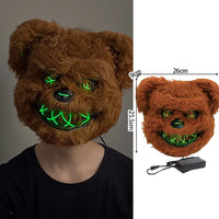 Halloween Plush Luminous Mask Terror Rabbit Bear LED Luminous Mask Plush Rabbit Halloween Party Cosplay Mask Party Photo Prop Green Bear