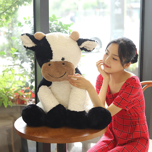 Lusy Store LLC Sitting Milk Cow Year Plush Toys Lifelike Stuffed Animal Doll Cute Appease Cattle For Children Kids Christmas Gift Plush