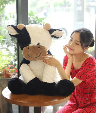 Lusy Store LLC Sitting Milk Cow Year Plush Toys Lifelike Stuffed Animal Doll Cute Appease Cattle For Children Kids Christmas Gift Plush