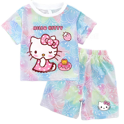 Hello Kitty Sets Summer Breathable Soft Children Clothes Baby Girls Cute Cartoon Short Sleeve Thin Two Piece Suit Gift KT1175Y-KT906K