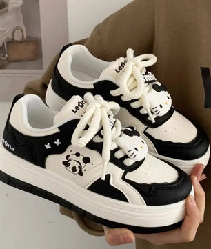 Sanrio Hello Kitty Panda Black White Kawaii Girl Bread Shoes Preppy Style Lolita Platform Sneakers Y2k Student Skateboard Shoes Lusy Store