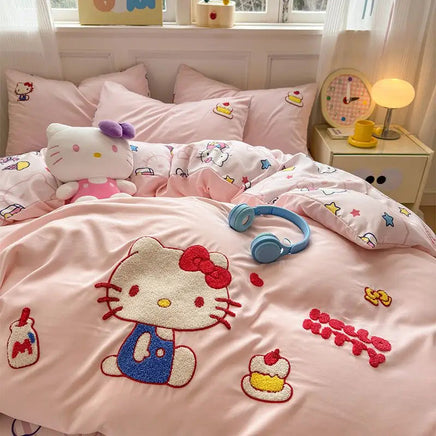 Sanrio Hello Kitty cartoon cute anime character cotton bed sheet duvet cover four-piece kawaii student dormitory three-piece set Sanrio-1