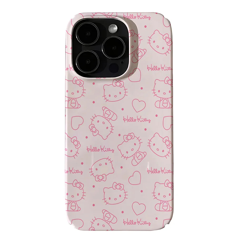 Lusy Store Cute Cartoon Hello Kitty Phone Case for IPhone 16 15 14 13 12 11 Pro Max XS XR XSMax 6 7 8 Plus Glossy HD Hard PC Cover 