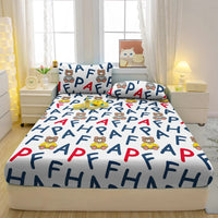 1 Simple Modern Letter Printed Matte Fitted Sheet, Bedroom Printed Bed Cover, Bedding (Excluding Pillowcases) Lusy Store
