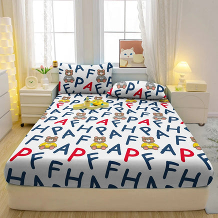 1 Simple Modern Letter Printed Matte Fitted Sheet, Bedroom Printed Bed Cover, Bedding (Excluding Pillowcases) Lusy Store