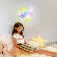 Lusy Store LLC Cinnamoroll LED Light Sanrio Neon Sign Hug the Moon Neon Wall Light Cute Anime Room Decor Neon Sign
