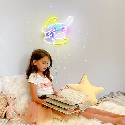 Lusy Store LLC Cinnamoroll LED Light Sanrio Neon Sign Hug the Moon Neon Wall Light Cute Anime Room Decor Neon Sign
