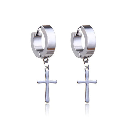 2-14pcs Stainless Steel Punk Dangle Hoop Piercing Earrings with 2Pairs Fairy Elf Ears for Women Men Halloween Cosplay Photo Prop 2pcs Silver D