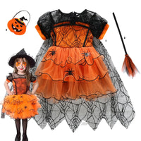 2-7Y Halloween Witch Cosplay Party Dress Cute Spider Mesh Cape Clothes Halloween Costumes for Baby Carnival Party Gifts set3