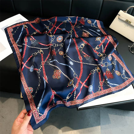 2024 Spring/Summer Breathable Chain Print Neckerchief Fashion 70*70cm Square Scarf Women’s Classical Imitation Silk Bandannas Lusy Store