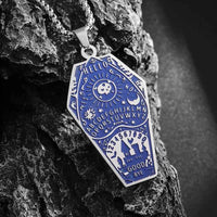 Retro Bat Coffin Castle Badge Stainless Steel Pendant Necklace for Men and Women Punk Halloween Jewelry Gift
