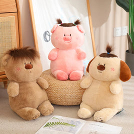 Lusy Store LLC Funny DIY Hairstyle Cute Pig Plush Toys Anime Soft Stuffed Animals Chubby Dog Bear Doll Freely Change Hairstyle 