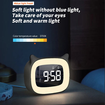 Cat Shape Alarm Clock LED Voice Control Desktop Clock Night Light USB Dual Music Digital Alarm Clock Home Table Decoration