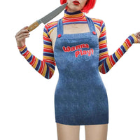 2024 Women Play Movie Character Bodysuit Chucky Doll Costume Set Halloween Costumes for Women Scary Nightmare Killer Doll C