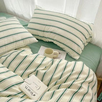 Simple Style Red And Blue Strip Duvet Cover Set Bed Sheet Set Washed Cotton Bedding Set 4
